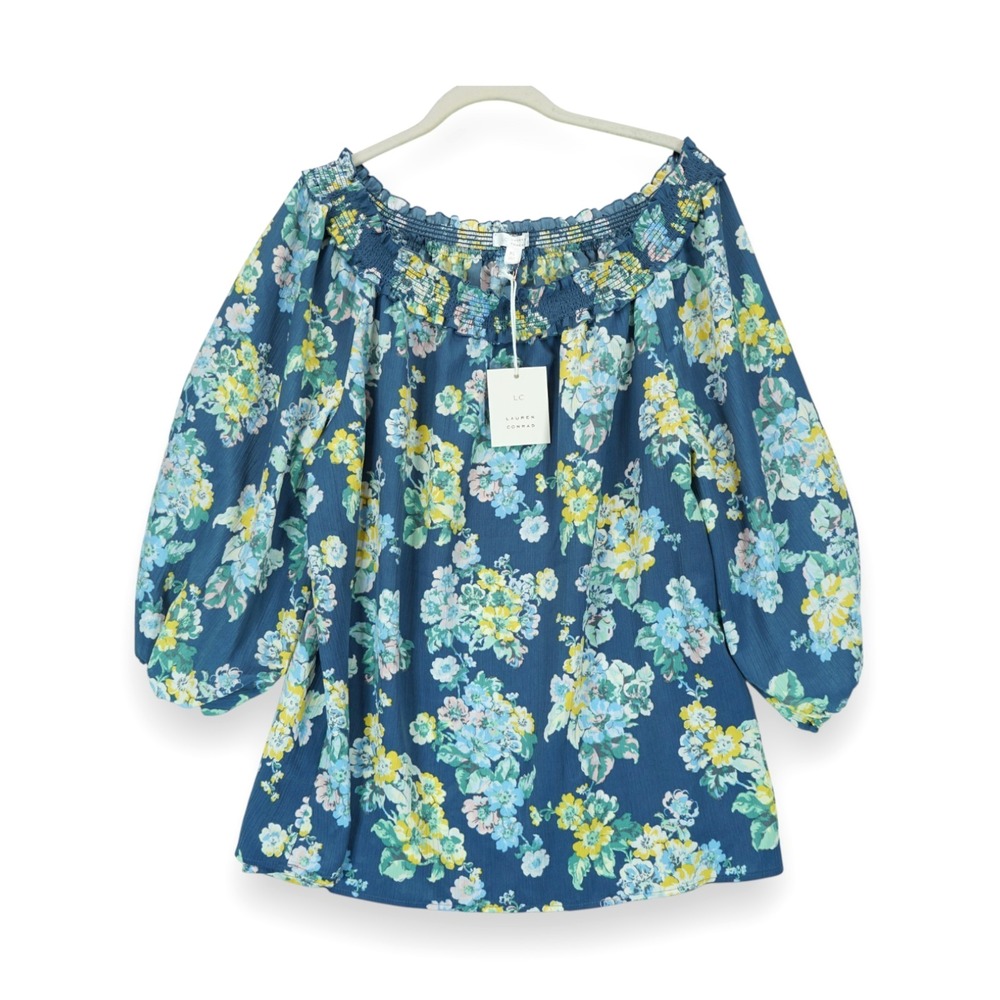 NWT LC Lauren Conrad Women's Blouse Off Shoulder Floral Balloon Sleeve XL